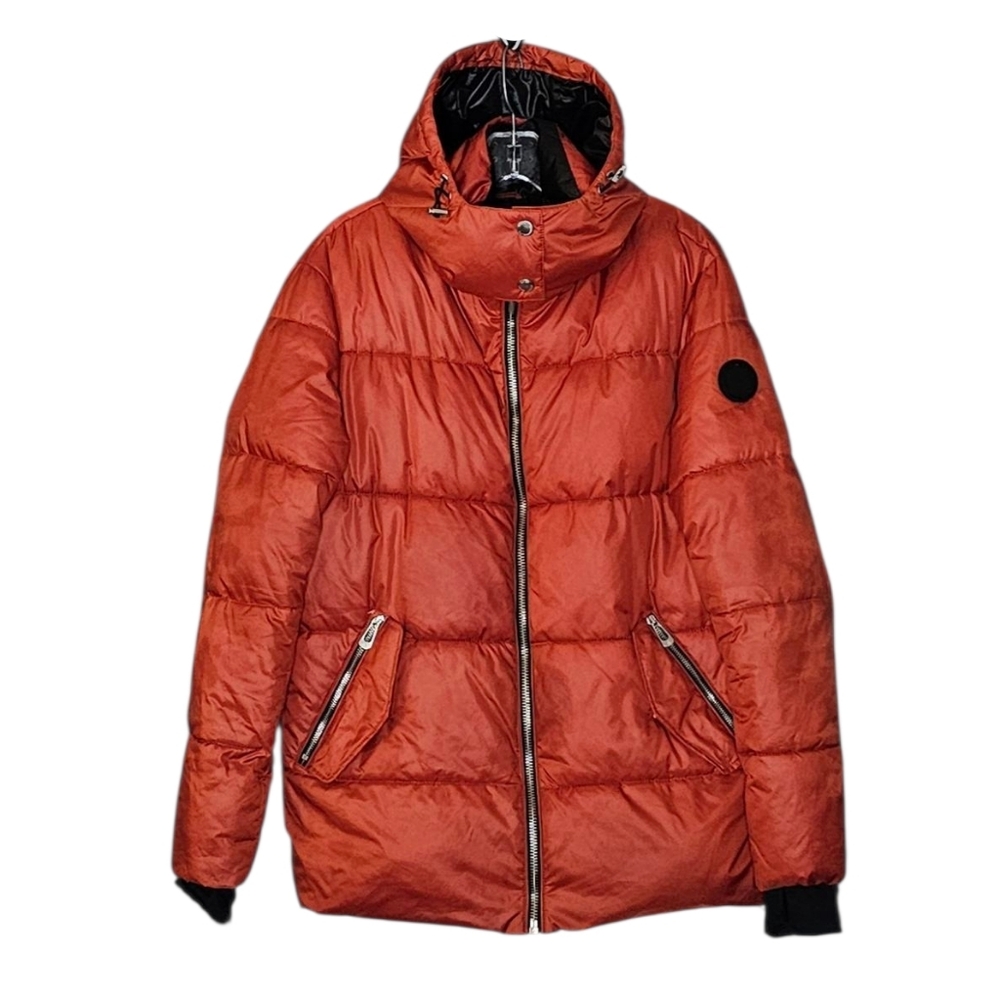 Noize Burnt Orange Unisex Vegan Puffer Jacket w Hood fits women's L - XL